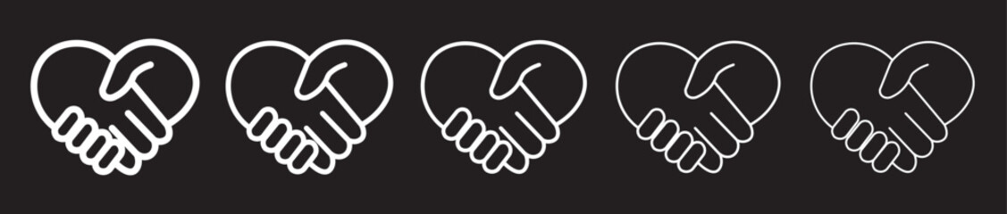 Handshake vector illustration, Abstract set with red and black handshake heart vector icons. Sign friendship or partnership icons. Peace and love symbol