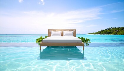 Fototapeta premium Cama sobre el mar, alegoria de descanso y calma