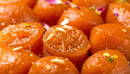 Macro View of Garnished Imarti Sweets with Sliced Tops

