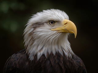 Obraz premium Majestic bald eagle with striking features, showcasing its powerful beak and sharp eyes, perched gracefully against a blurred natural background, embodying strength and freedom