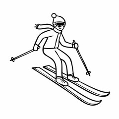 Fototapeta premium Icône crayonnée de ski alpin