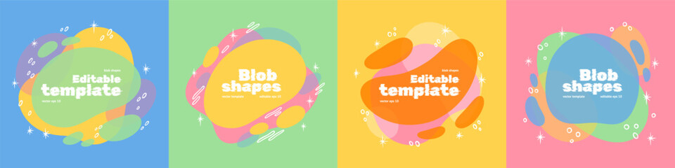 Fototapeta premium Abstract backgrounds. Color graphic shapes, liquid modern wave or summer fluid flow pattern. Dynamic splash. Blob forms design template. Decorative multilayer liquid spots. Vector design