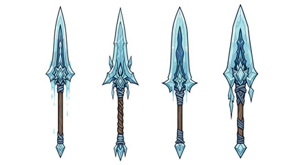 Fototapeta premium Four Fantasy Ice Spears on a Clean White Background