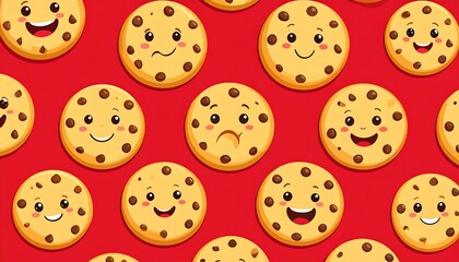 Fototapeta premium Cute cartoon cookies with happy and sad faces on a red background