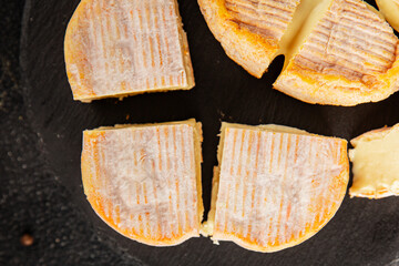 Cheese plate camembert, brie, munster french cheese tasty snack fresh delicious gourmet food...