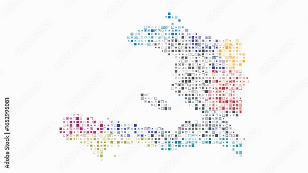 Poster haiti map animation. shape of the country with pulsating colored dots. small size square blocks. dig