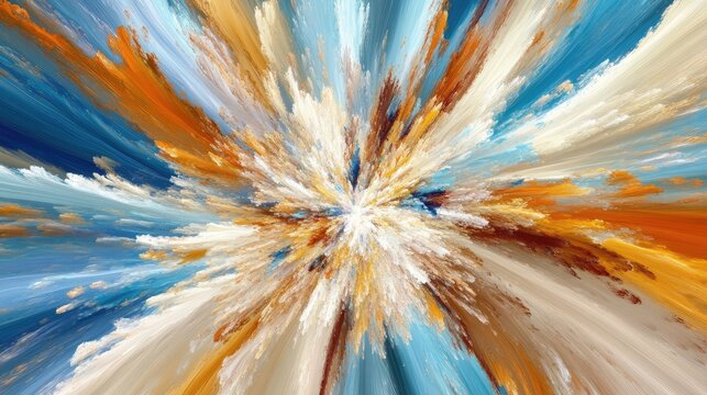 Abstract Radiating Explosion of Blue, Orange, and White Paint Strokes - Powered by Adobe