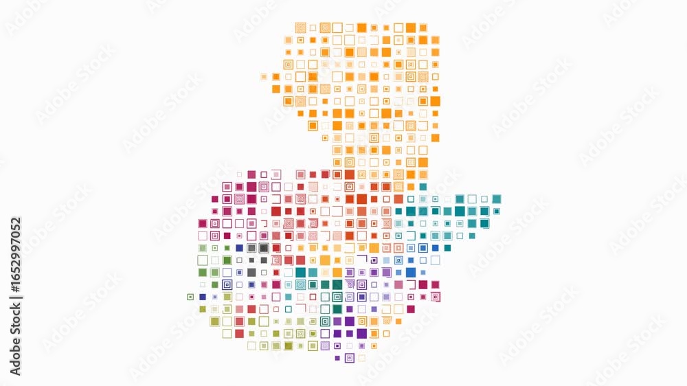 Poster guatemala map animation. shape of the country with pulsating colored dots. large size square blocks.
