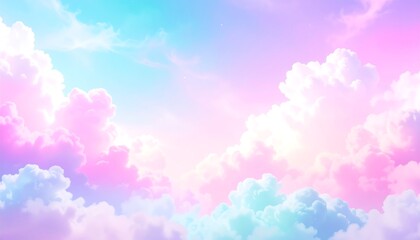 A breathtaking pastel sky, filled with fluffy clouds, bathed in a soft, dreamy light.