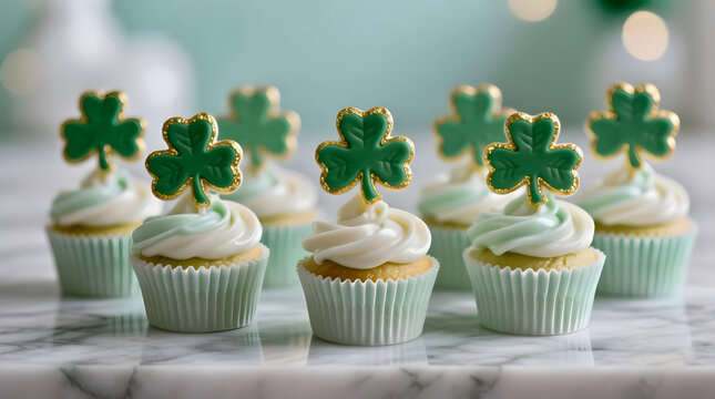 St. Patrick’s Day Cupcakes with Shamrock Toppers and Green Frosting