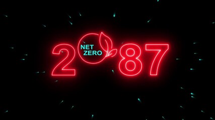 Net zero emission and carbon neutral concept with Net zero icons and 2087 year change concept. Sustainable development and red business concept Climate neutral long term strategy 2087 with net zero.