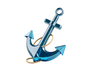 Shiny 3D Rendered Blue Anchor with Rope