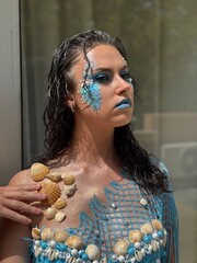  model,makeup,mermaid,shells,beauty
