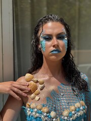  model,makeup,mermaid,shells,beauty