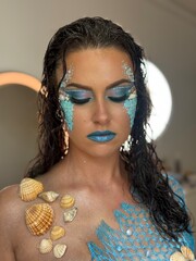  model,makeup,mermaid,shells,beauty