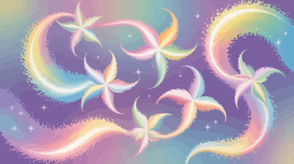 An abstract fractal floral illustration with a blue and yellow swirling pattern, a beautiful wavy art design with flower and leaf shapes