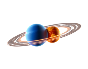 Planets Orbiting Each Other with Ring System, Cosmic and Celestial Visual