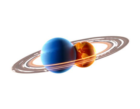 Planets Orbiting Each Other with Ring System, Cosmic and Celestial Visual