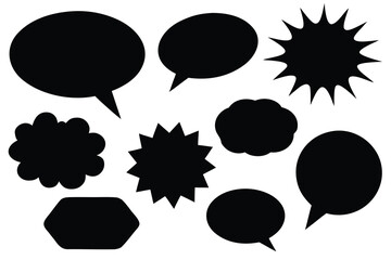 Collection of diverse black speech bubbles for communication and dialogue design elements