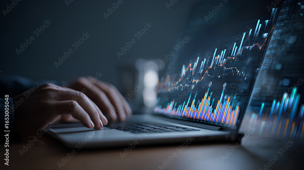 Poster data analytics and graphs. analysis of statistical business marketing data. data scientist using lap