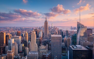 Naklejka premium Manhattan Cityscape Panorama with Skyscrapers and Streets.Generative AI
