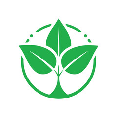 Green leaves arranged in a circular shape with a stem and two dots on the top side of circle