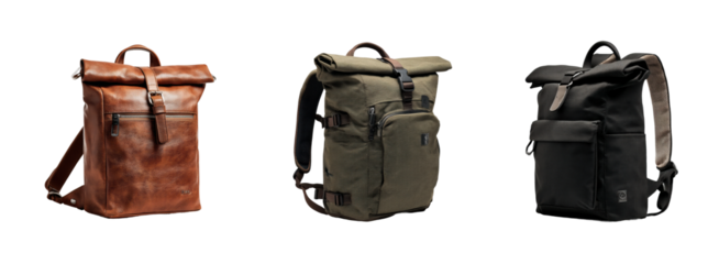 Stylish backpacks showcase modern design urban environment lifestyle, isolated on transparent background, png set