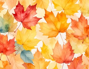 カラフルな紅葉のシームレスパターンの水彩イラストの背景