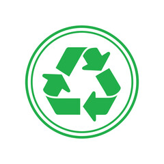 Obraz premium Green recycle symbol with arrows inside double circle for environmental sustainability and conservation effort