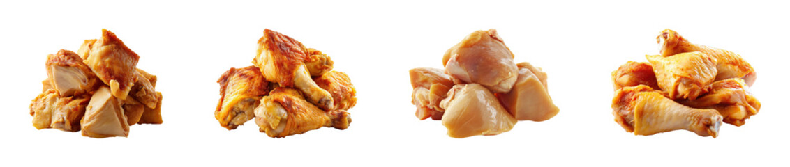 Cooking chicken thighs kitchen food culinary recipes, isolated on transparent background, png set