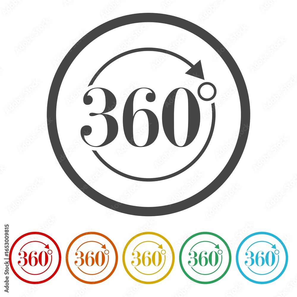 Aufkleber 360 degree view icon. set icons in color circle buttons