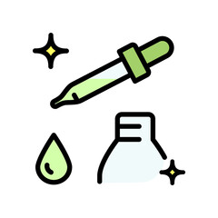 Dropper bottle with pipette color icon. Essential oil, beauty essence or serum. Essential, aromatherapy, natural fragrance, wellness, relaxation, isolated on white background vector.