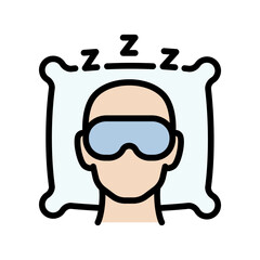 Man Sleeping on Pillow With Eye Mask Icon. Person Wearing Sleep Mask Color Icon. Sleep Hygiene And Nighttime Routine. Rest, Relaxation, And Sleep Improvement Simple Symbol.