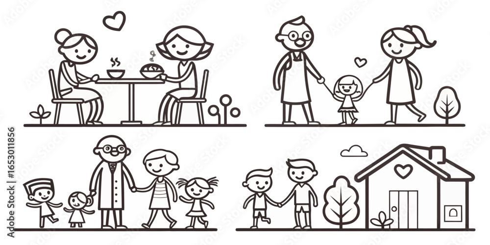 Poster simple black line art illustrations depicting various shapes and elements suitable for design assets