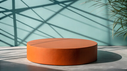 burnt orange round podium for product display