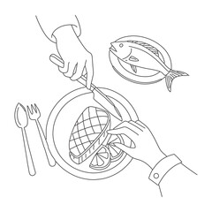 Black and White Outline of Professional Dining Scene