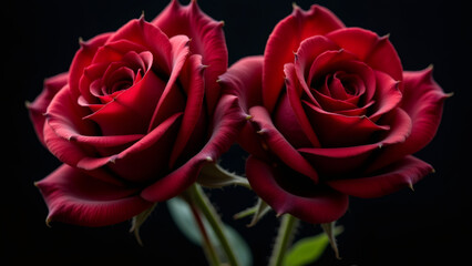 Two Vibrant Red Roses Against a Dark Background