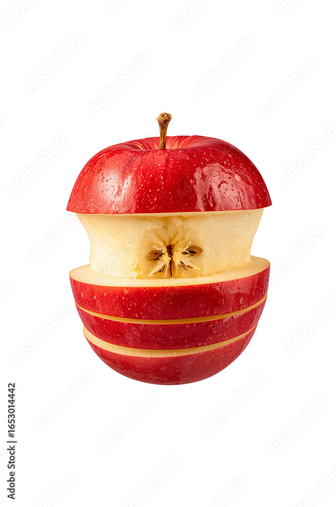 Poster deconstructed red apple with intriguing layers, showcasing inner core and outer skin on