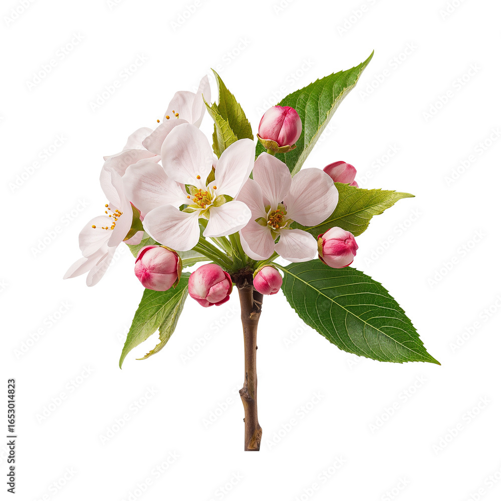 Poster delicate apple blossom cluster showcasing fragile petals on an isolated spring bloom against