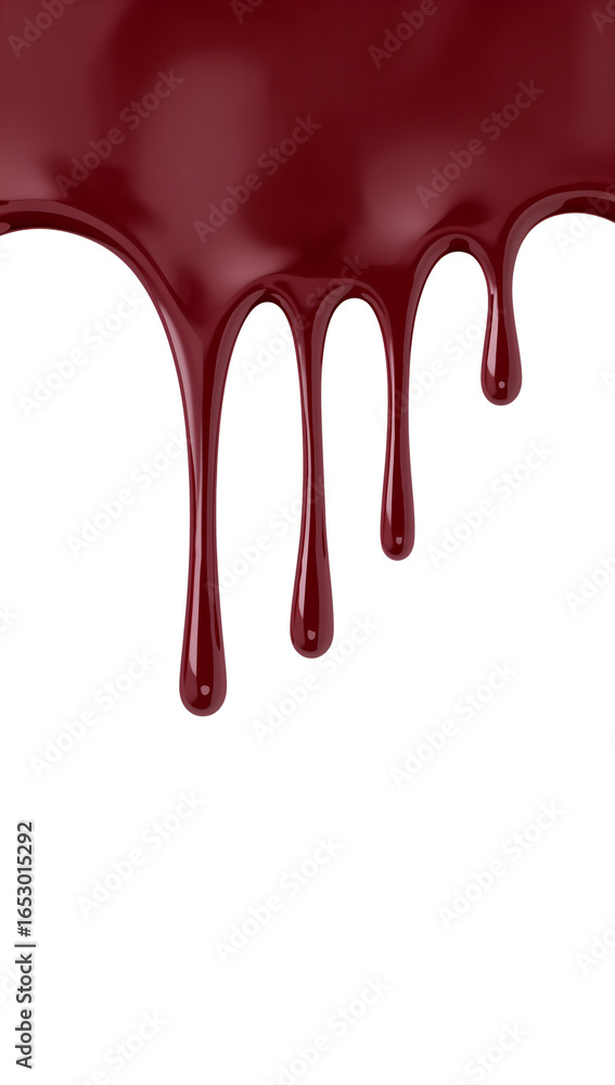 Poster crimson liquid cascade against transparency for creative applications and artistic visualizations