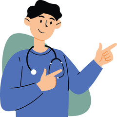 Friendly Doctor or Nurse Recommends Medical Advice in a Blue Uniform and Stethoscope Vector Illustration