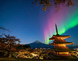 Naklejka premium Temple Japan In Night Scene