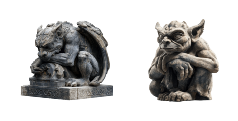 Gothic gargoyle statues historic site sculpture urban, isolated on transparent background, png set