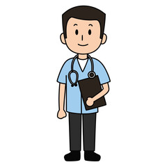Fototapeta premium Cartoon Doctor or Nurse Holding a Clipboard and Raising a Fist in Encouragement