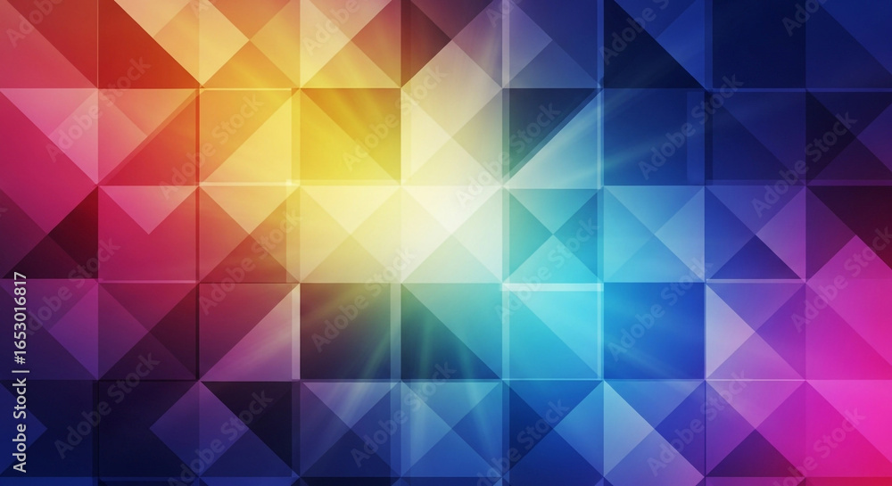 Poster abstract geometric pattern with vibrant gradient colors and light effects