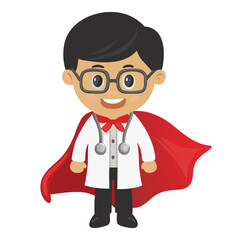 Enthusiastic Cartoon Doctor or Nurse with Cape Depicted. A Cheerful Representation of Healthcare