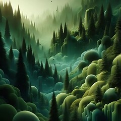 Fototapeta premium Forest Green Moss Liquid Gradient Minimal Style