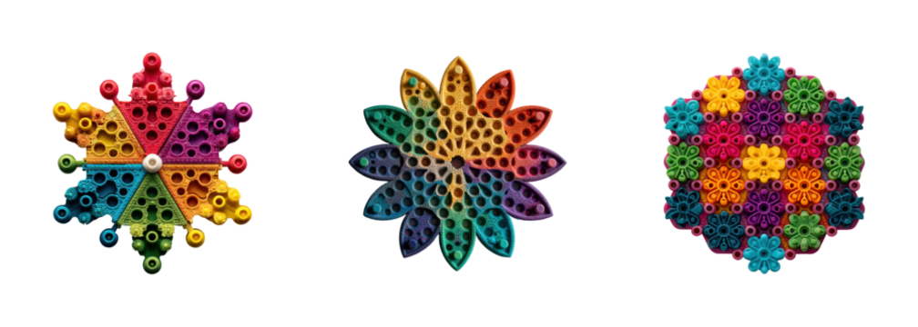 Creative colorful patterns digital vibrant environment top view, isolated on transparent background, png set