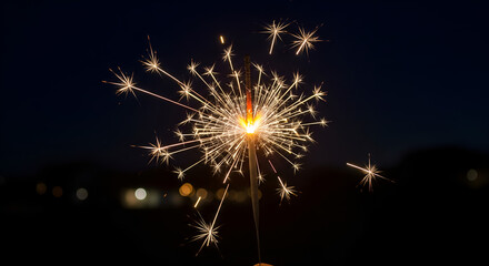 Fototapeta premium Sparkling Celebration: Bright Sparkler Against Dark Night Sky