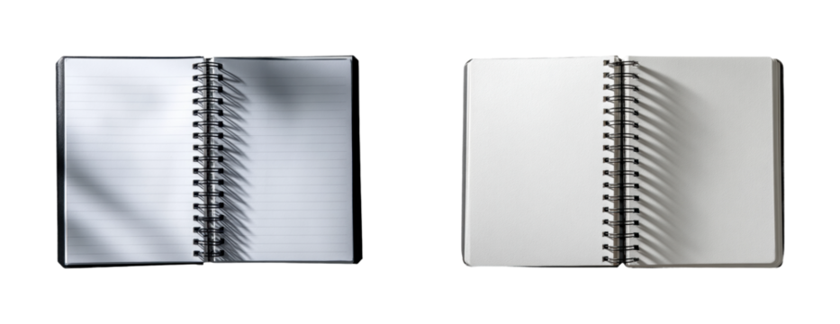 Creative writing action blank notebooks stationery store, isolated on transparent background, png set